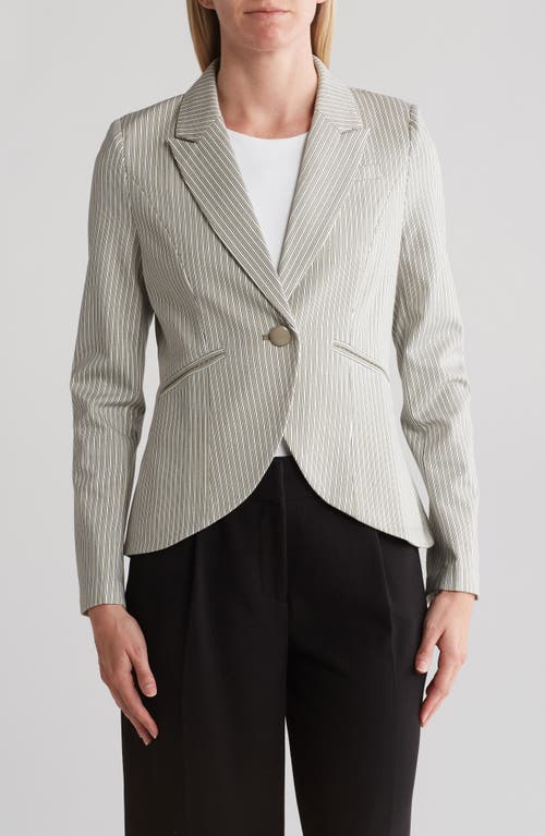 Shop Amanda & Chelsea Stripe One-button Blazer In White/olive