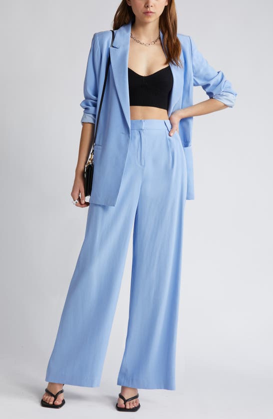 Shop Open Edit High Waist Wide Leg Trousers In Blue Hydrangea