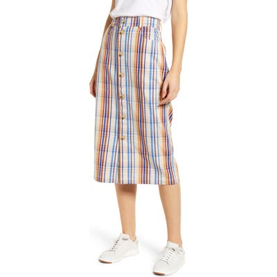 Lou & Grey Plaid Canvas Midi Skirt, Beige