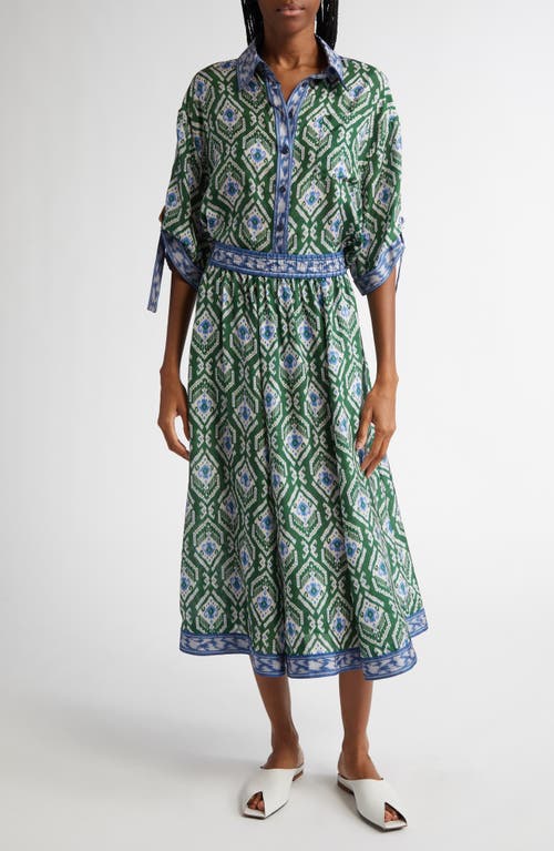 Shop Zimmermann Wylie Swing Ikat Silk Skirt In Green/blue Ikat