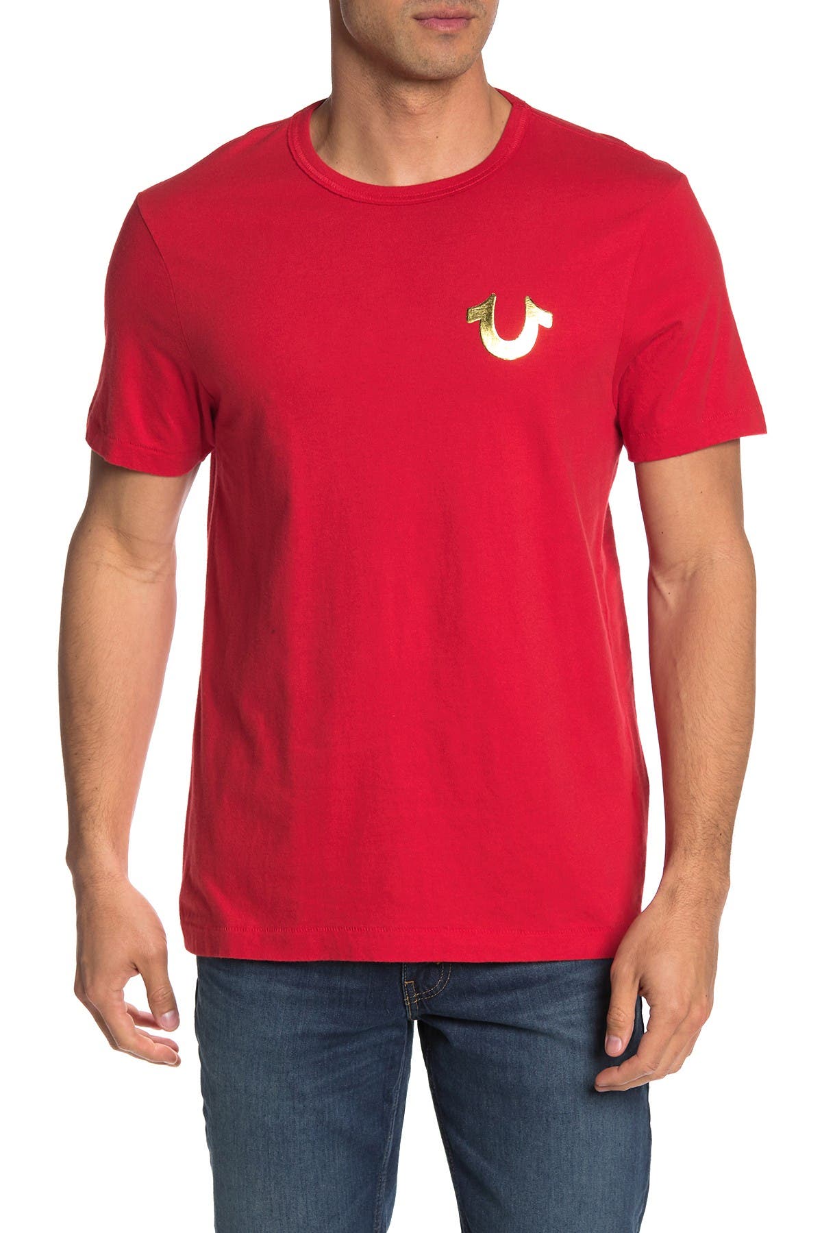 red and gold true religion shirt