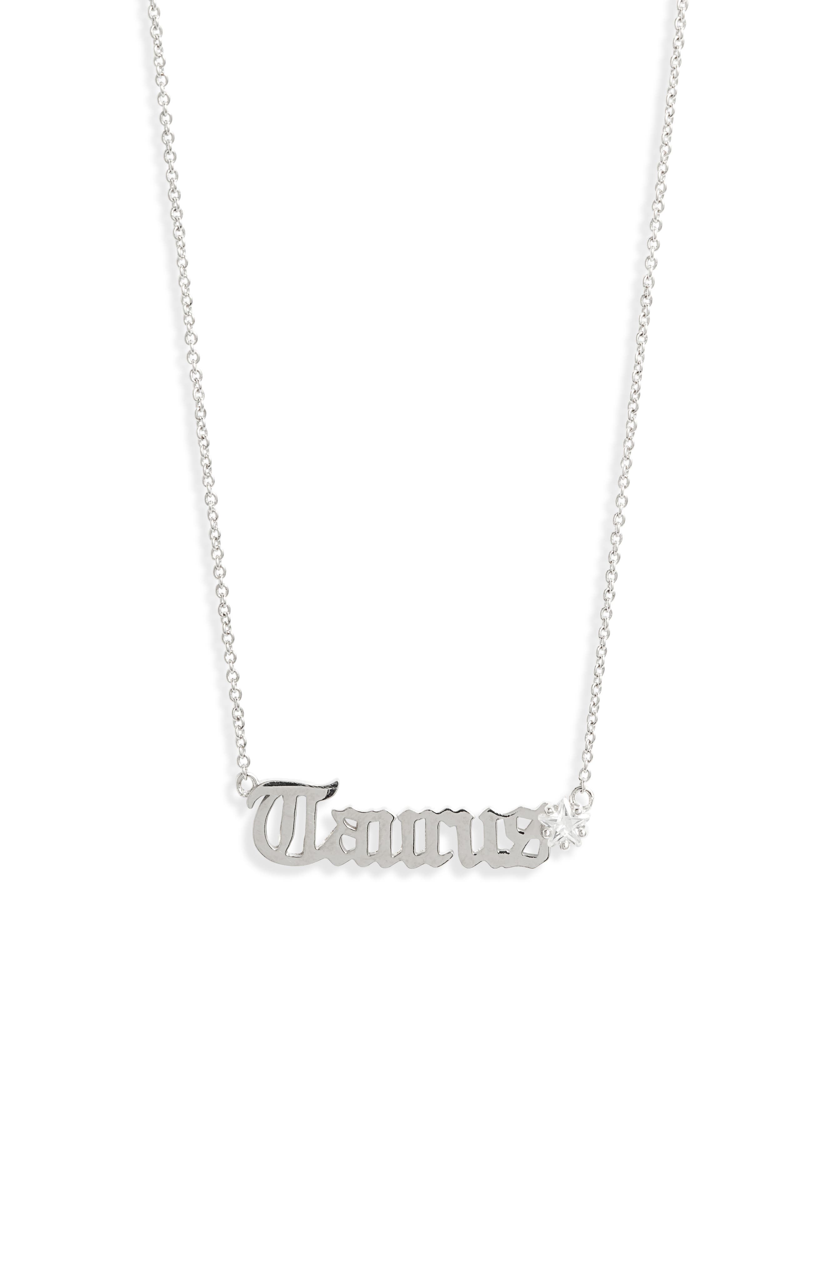 Melinda Maria Zodiac Script Pendant Necklace In Silver- Taurus