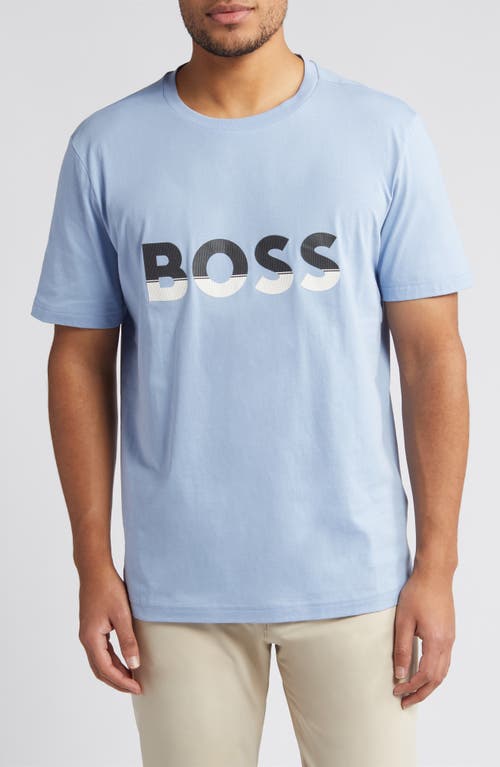 BOSS Logo Crewneck Cotton T-Shirt Open Blue at Nordstrom,