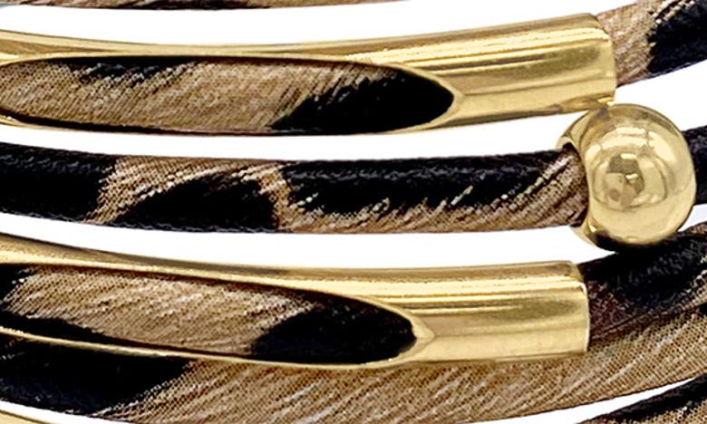 Adornia 14k Gold Plated Multi Strand Leopard Print Bangle Bracelet In Brown