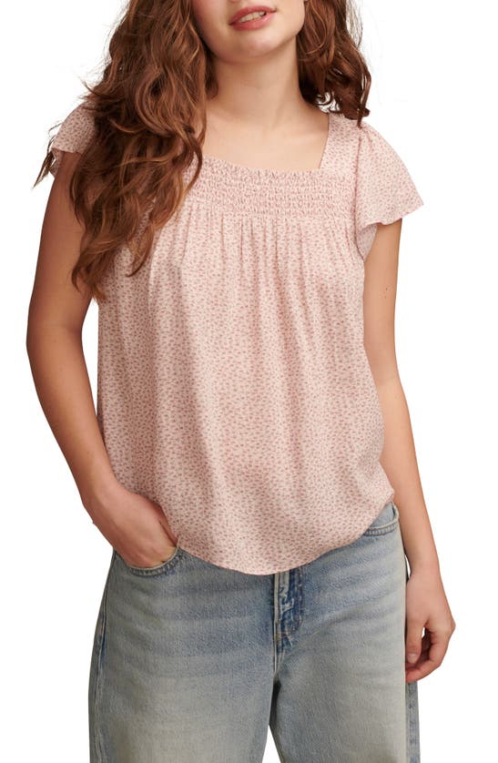 Shop Lucky Brand Smocked Flutter Sleeve Top In Lotus Multi