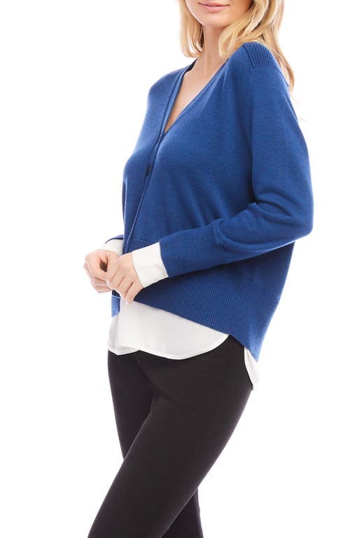 Shop Karen Kane Mixed Media Layered Cardigan In Dark Blue