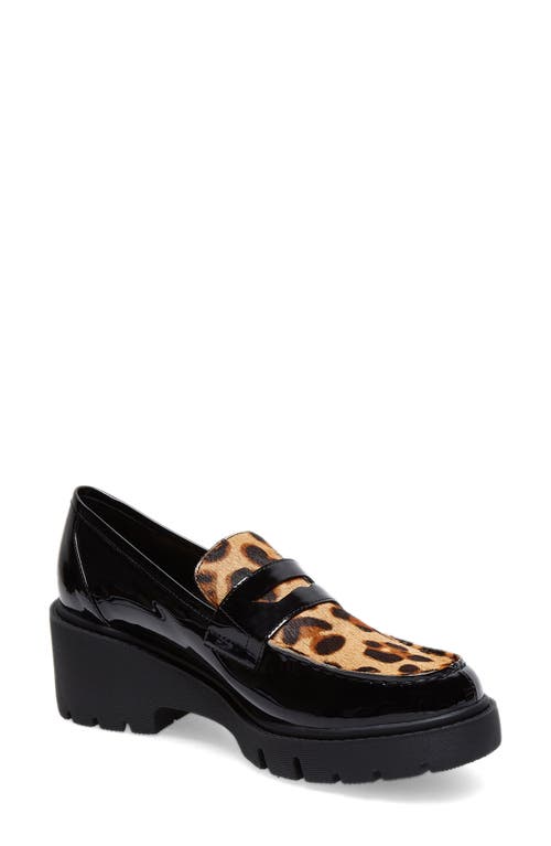 Silent D Xainay Platform Penny Loafer in Black Leopard Calf Hair