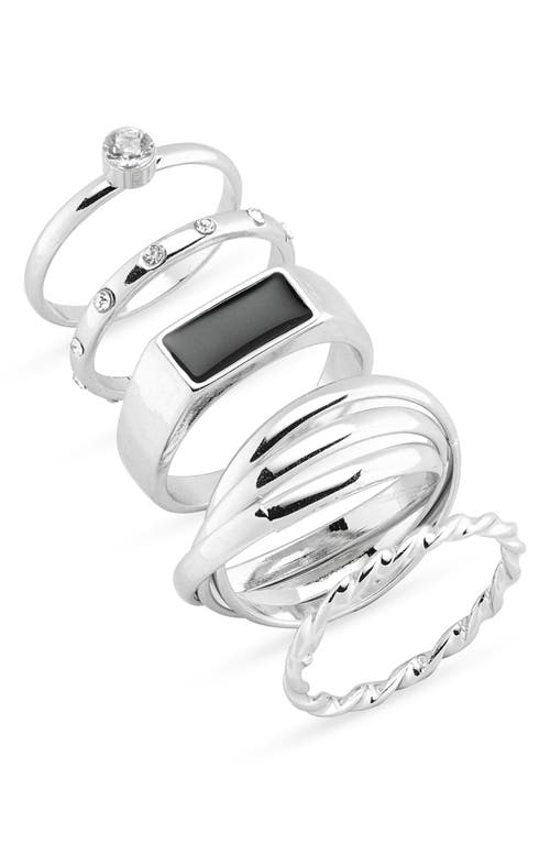 Set of 5 Assorted Rings in Silver- Black