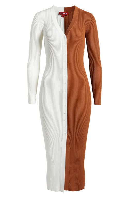 Shop Staud Shoko Colorblock Sweater Dress In Tan/white