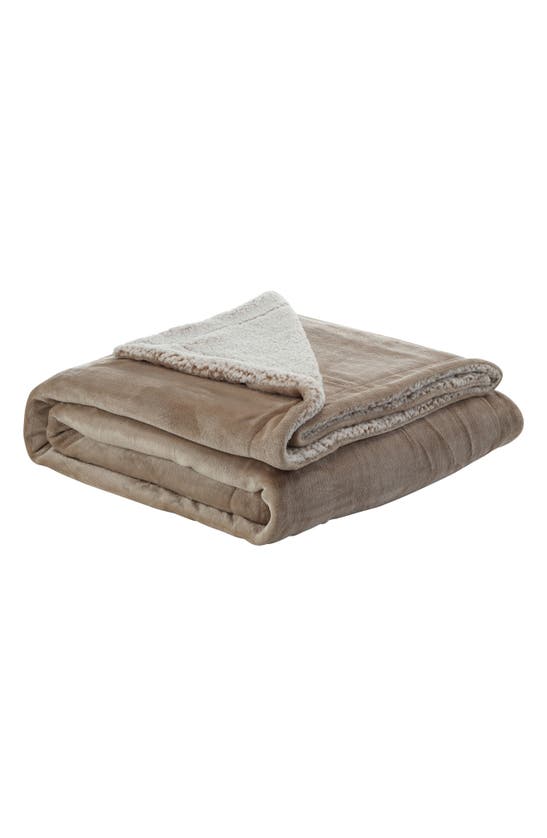 Inspired Home Solid Micro Plush Faux Shearling Reversible Throw Blanket In Taupe
