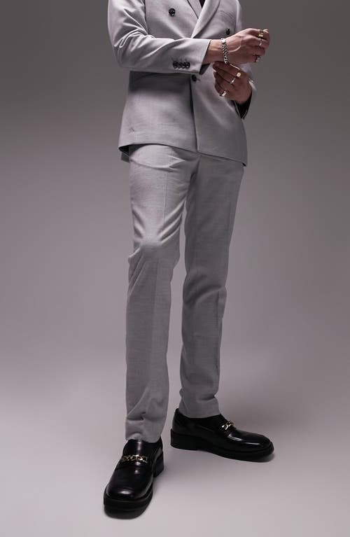 Topman Skinny Fit Herringbone Suit Trousers in Grey