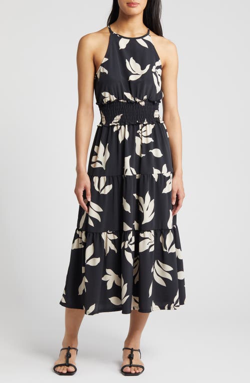 Floral Print Sleeveless Maxi Dress in Black/Nat