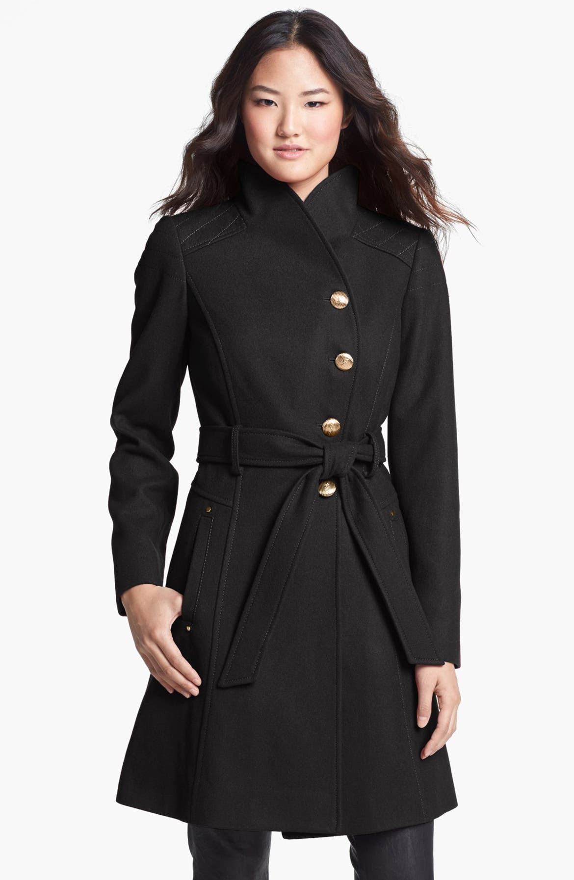 GUESS Belted Asymmetrical Wool Blend Coat | Nordstrom