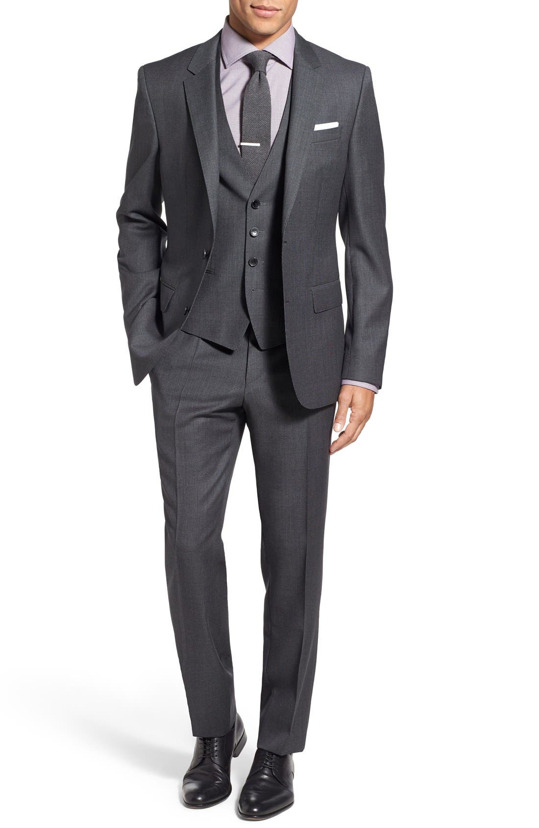 BOSS 'Huge/Genius' Trim Fit Three Piece Solid Wool Suit Nordstrom