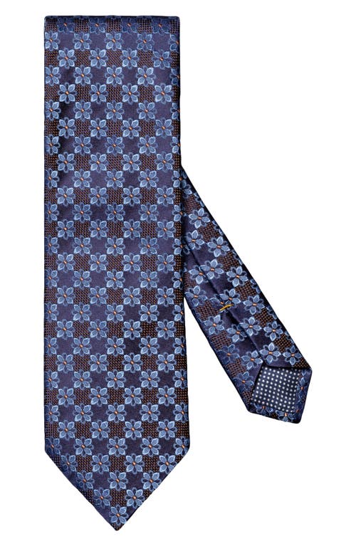 Eton Floral Silk Tie in Medium Brown/Blue 