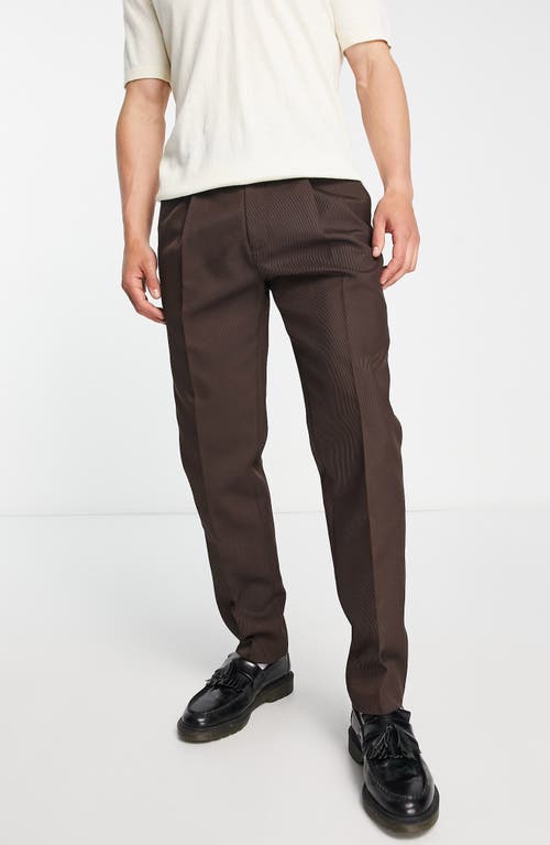 Topman Tapered Twill Trousers in Brown