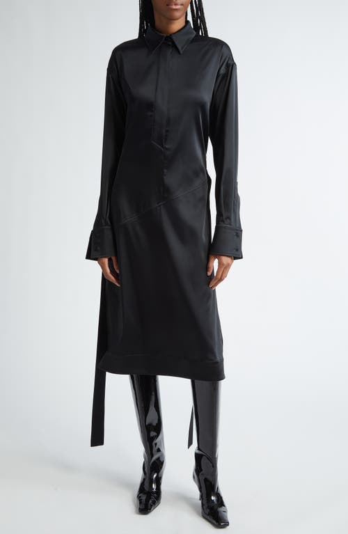 Shop Proenza Schouler Andy Belted Long Sleeve Satin Shirtdress In Black