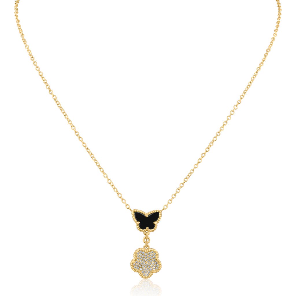 Kenneth Jay Lane Cz By Cz Pavé Butterfly & Clover Drop Pendant Necklace In Black/gold