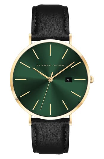 Alfred Sung Metropolitan Leather Strap Watch, 42mm In Black