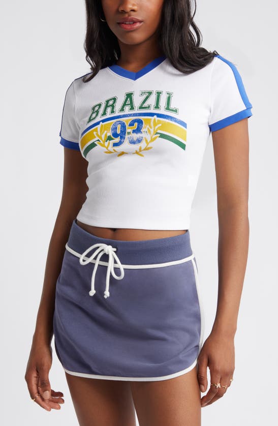 Shop Bp. Varsity V-neck Graphic T-shirt In White Blanc Brazil