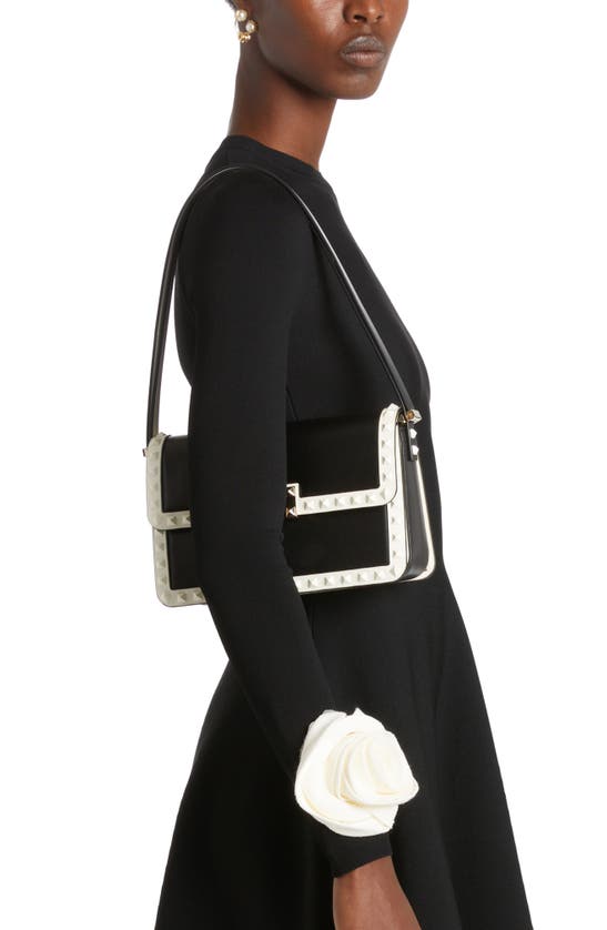Shop Valentino Rockstud23 Bicolor Leather Shoulder Bag In Nero/ Ivory