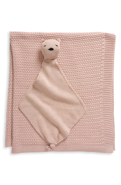 Pink Lemonade Bunny Organic Cotton Baby Blanket & Bear Lovey Set In Burgundy