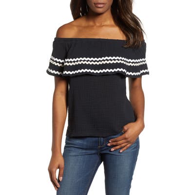 Petite Gibson X Hi Sugarplum! Santa Fe Rickrack Off The Shoulder Top, Black (Regular & Petite) (Nordstrom Exclusive)