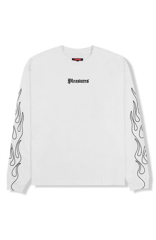 Shop Pleasures Fiery Heavyweight Cotton Logo T-shirt In White