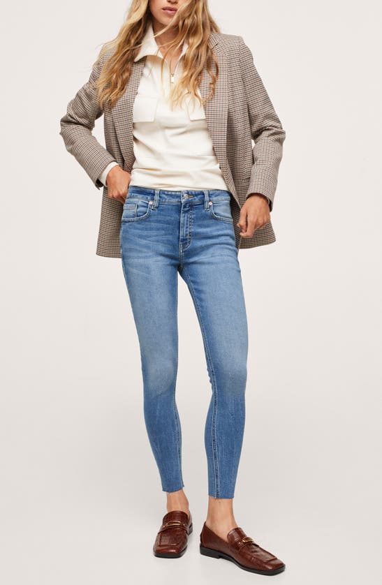 Shop Mango Crop Skinny Jeans In Medium Blue