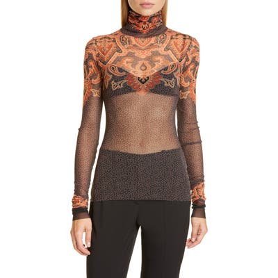 Etro Print Fitted Tulle Turtleneck, US / 42 IT - Black