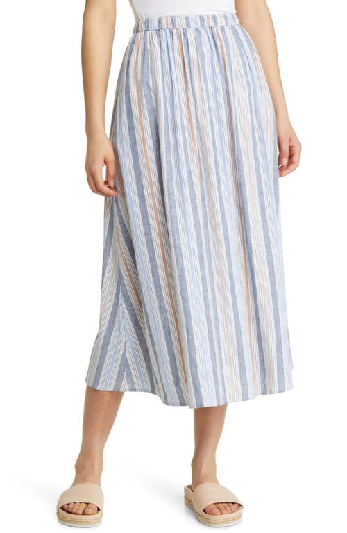 caslon(r) Stripe Linen Blend Maxi Skirt in Blue Ensign-Tan Jessie Stripe