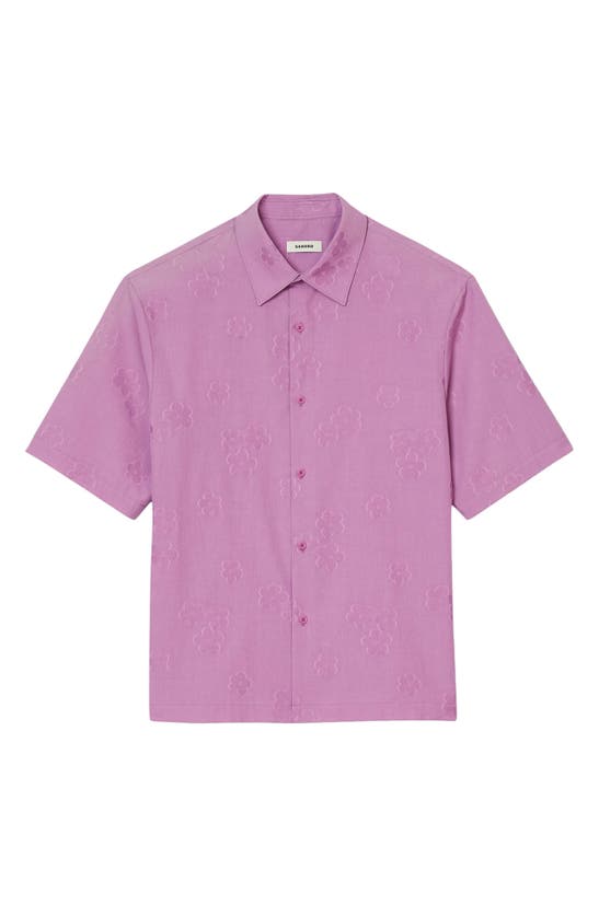 Shop Sandro Floral Cotton Short Sleeve Button-up Shirt In Pink