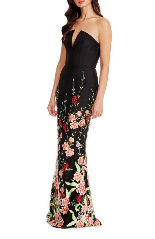 Shop Dress The Population Fernanda Embroidered Floral Strapless Gown In Bright Rose Multi