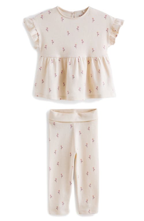 NEXT Kids' Embroidered Floral Cotton Top & Leggings Set Cream at Nordstrom,