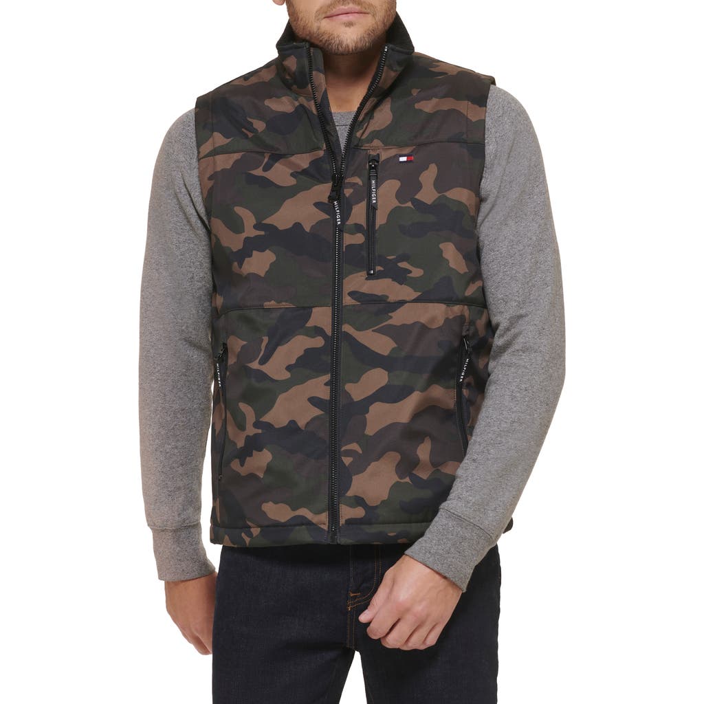 Tommy Hilfiger Water Resistant Faux Shearling Lined Quilted Vest In Camouflage