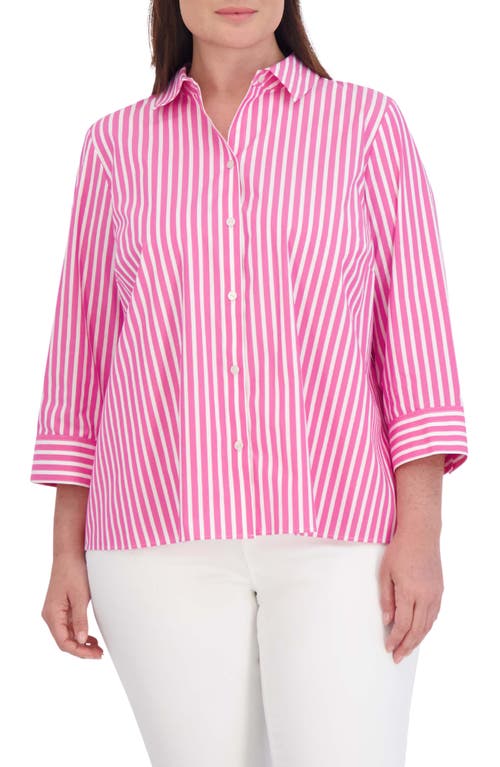 Sandra Stripe Cotton Blend Button-Up Shirt in Azalea