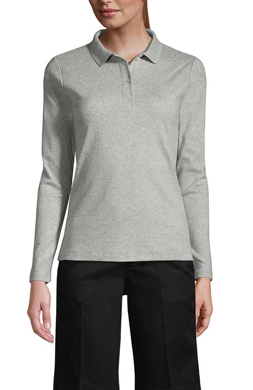 Shop Lands' End School Uniform  Long Sleeve Feminine Fit Interlock Polo Shirt In Gray Heather