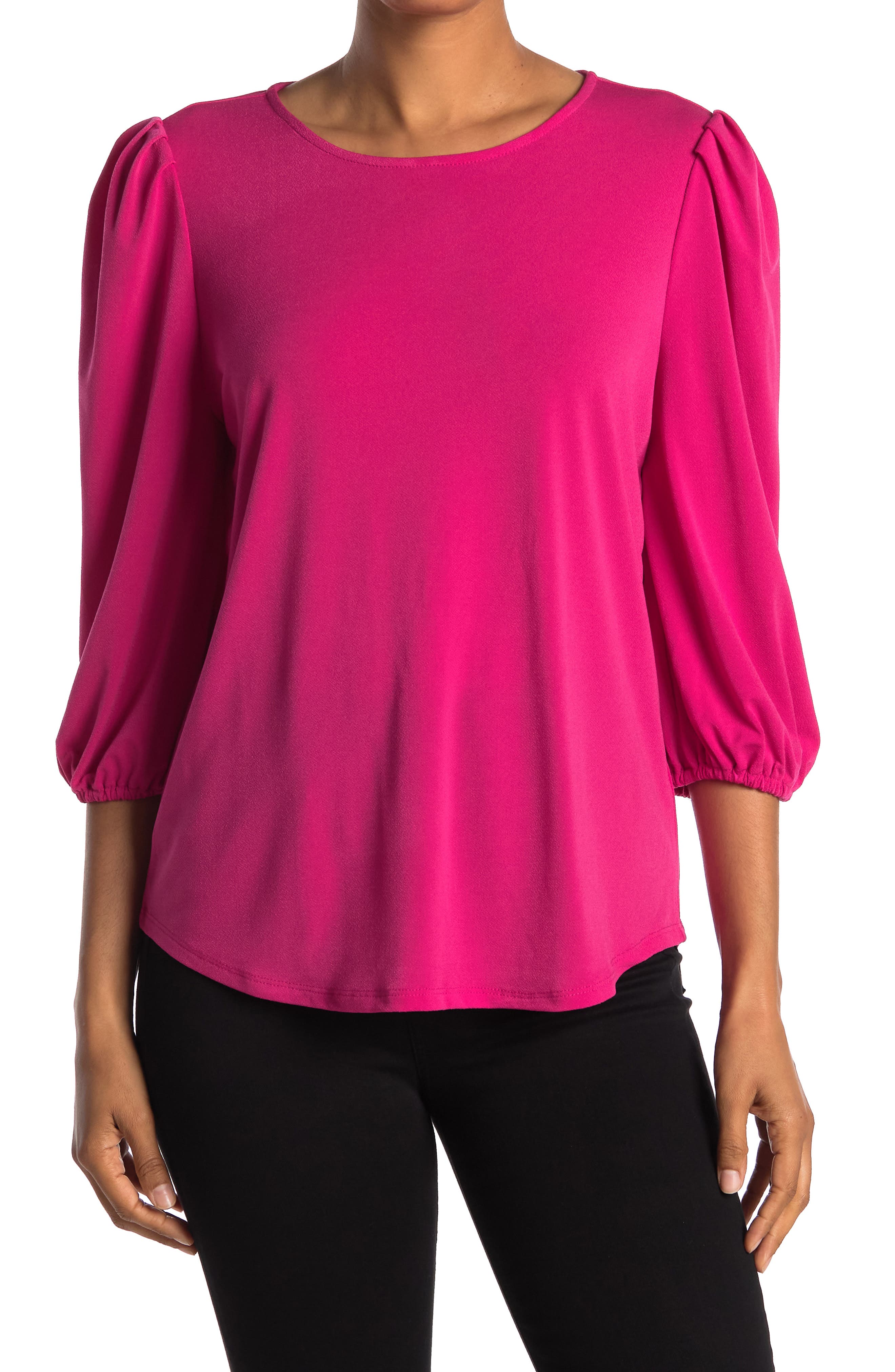 Adrianna Papell Solid Moss Crepe Scoop Neck Top In Super Pink