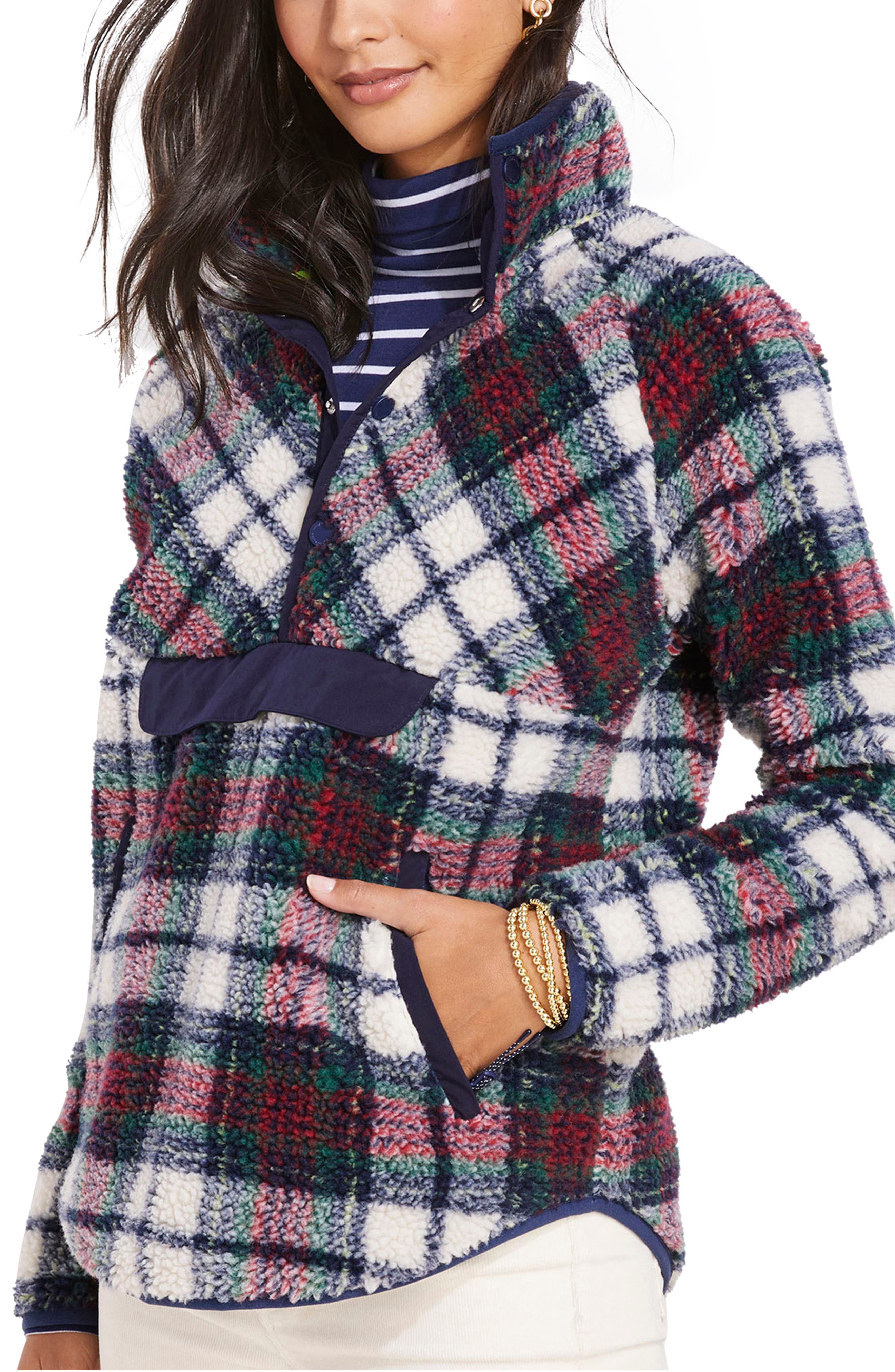 vineyard vines Tartan High Pile Fleece Half-Zip Pullover in Plaid L- Pina  Colada | Smart Closet