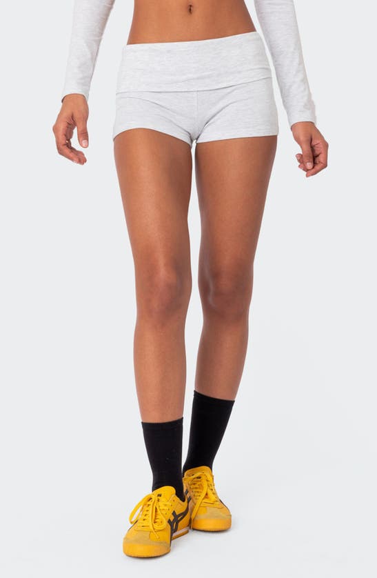 Shop Edikted Meg Foldover Shorts In Gray-melange