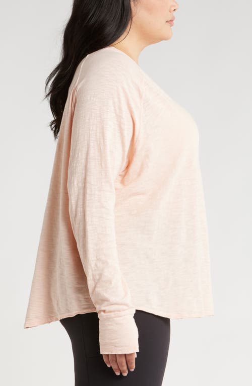 Shop Zella Relaxed Washed Cotton Long Sleeve T-shirt In Pink Peach