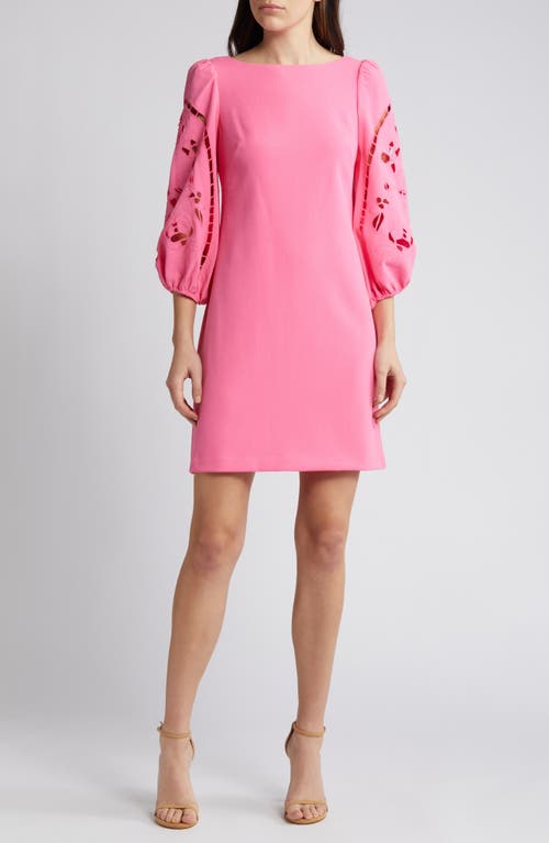 Vince Camuto Eyelet Sleeve Crepe Shift Dress at Nordstrom,