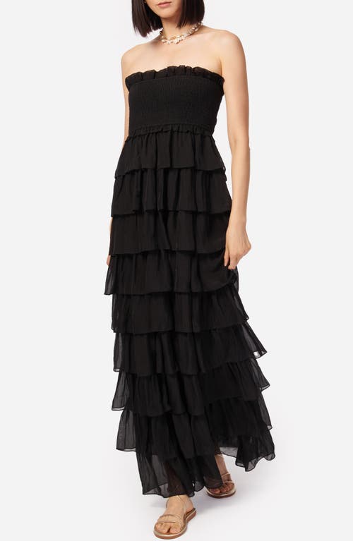 Stella Smock Bodice Strapless Maxi Dress in Black