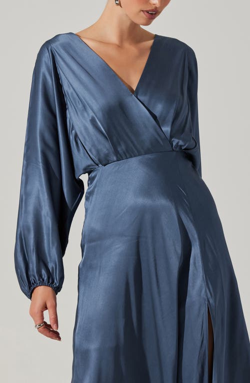 Shop Astr The Label Kimiko Long Sleeve Faux Wrap Dress In Slate Blue