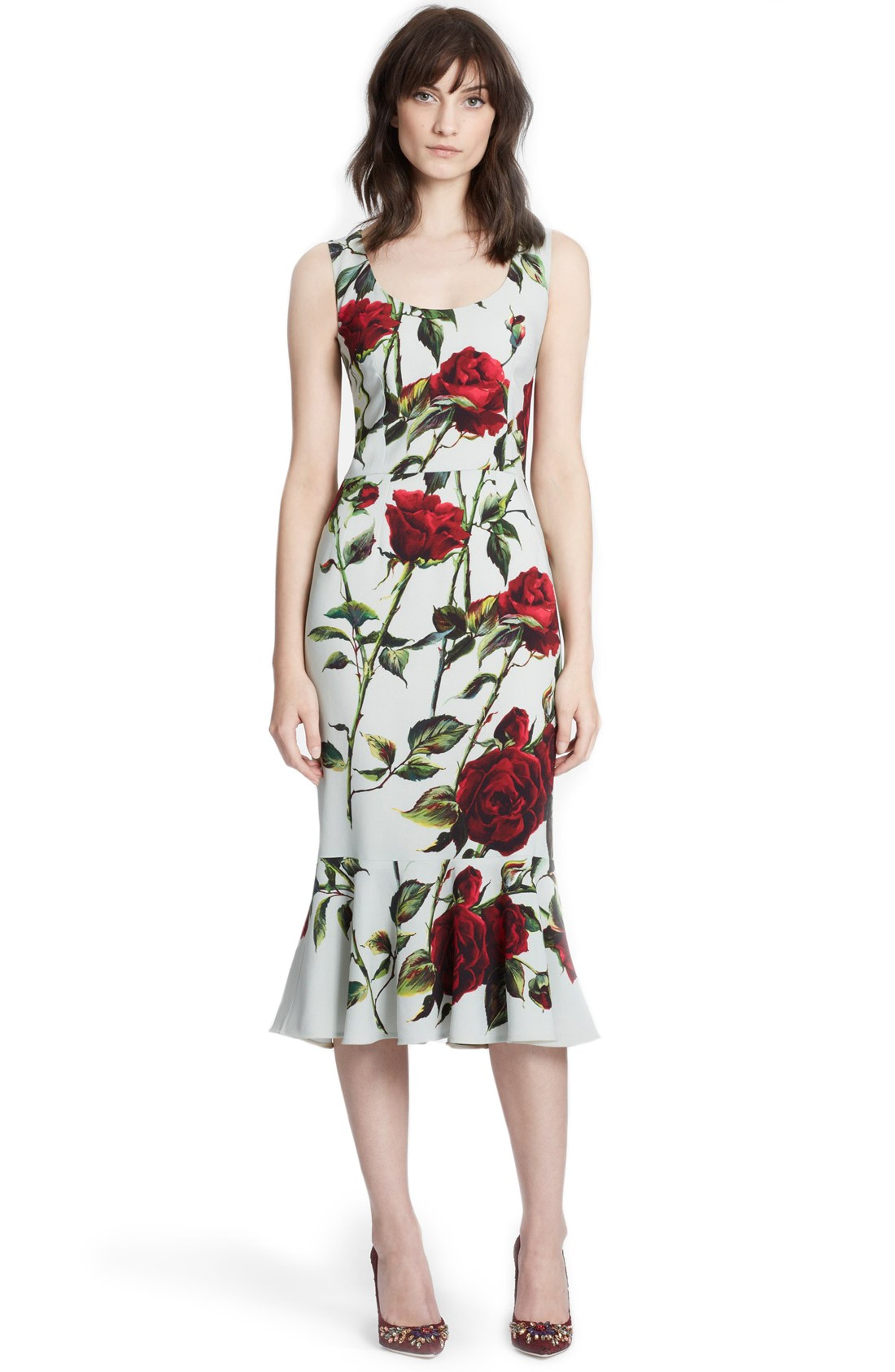 Dolce&Gabbana Rose Print Cady Sheath Dress | Nordstrom