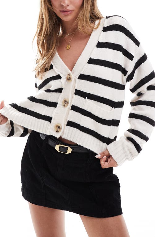 Miss Selfridge Stripe Boxy Cardigan in White Multi 