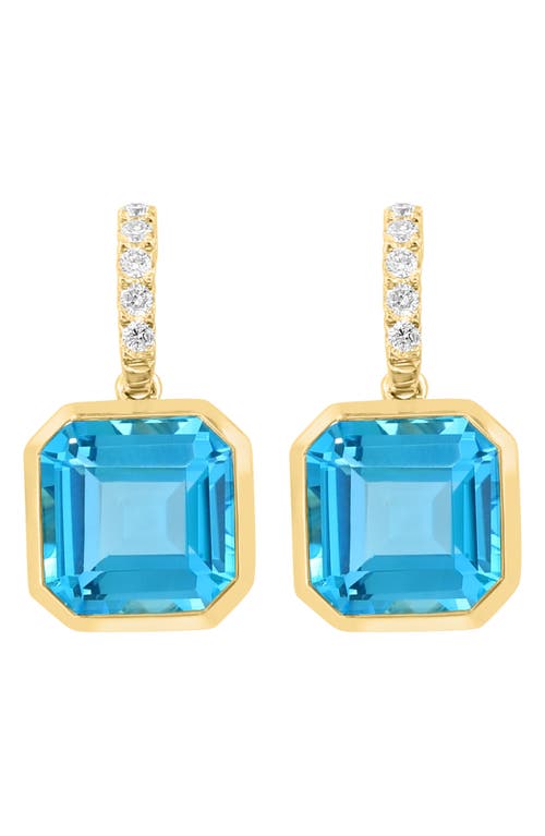 Shop Effy 14k Yellow Gold Diamond J-huggie With Blue Topaz Drop Earrings In Yellow Gold/blue