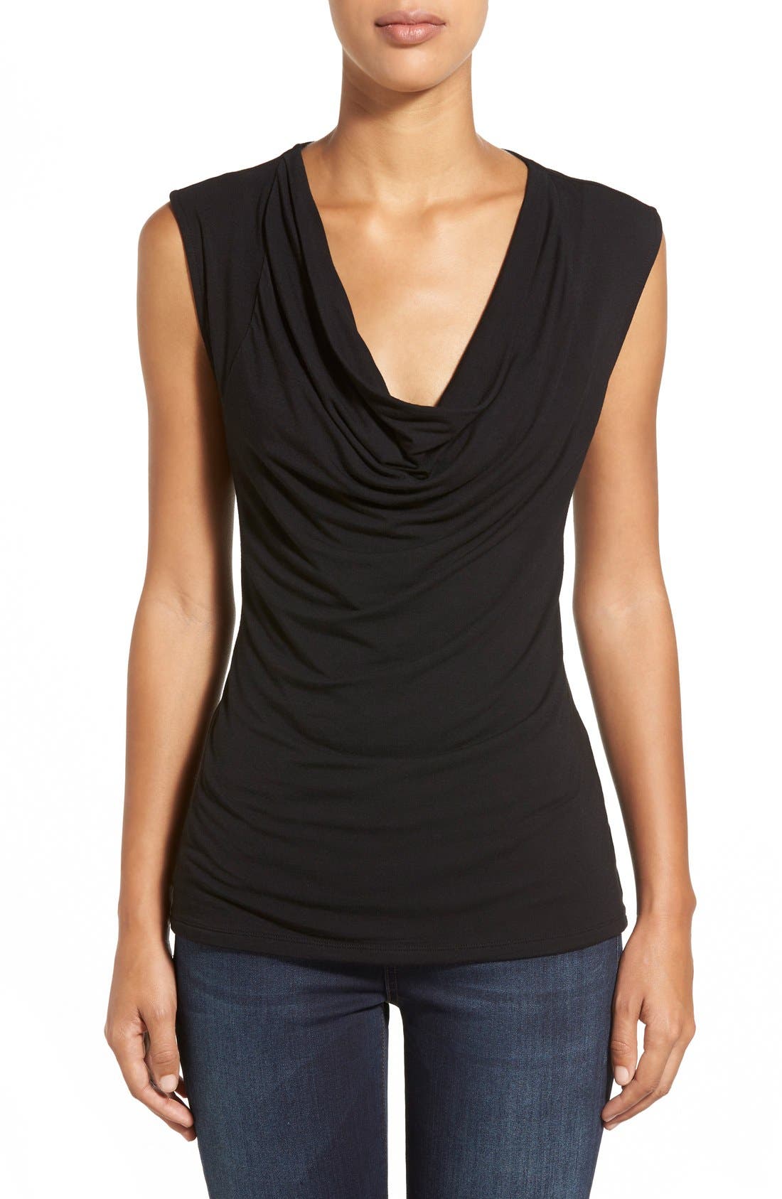 cowl neck sleeveless top