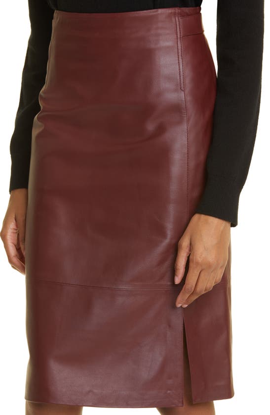Vince Leather Pencil Skirt In Dark Cinnamon Stick
