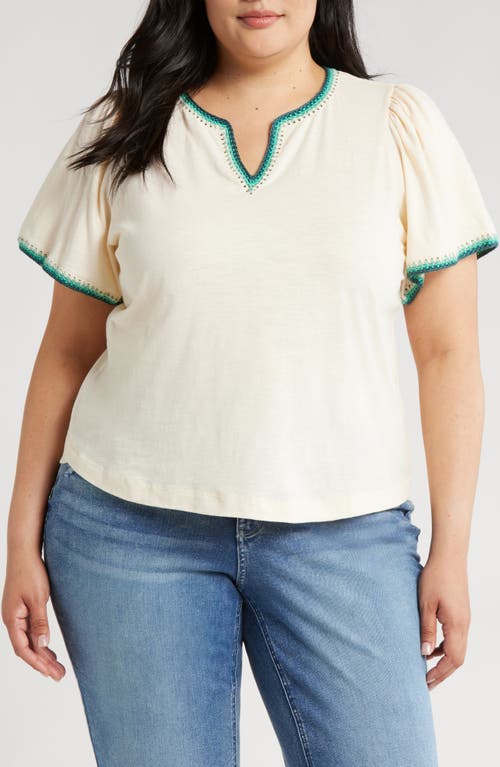 Stitch Trim Top in Ecru Multi